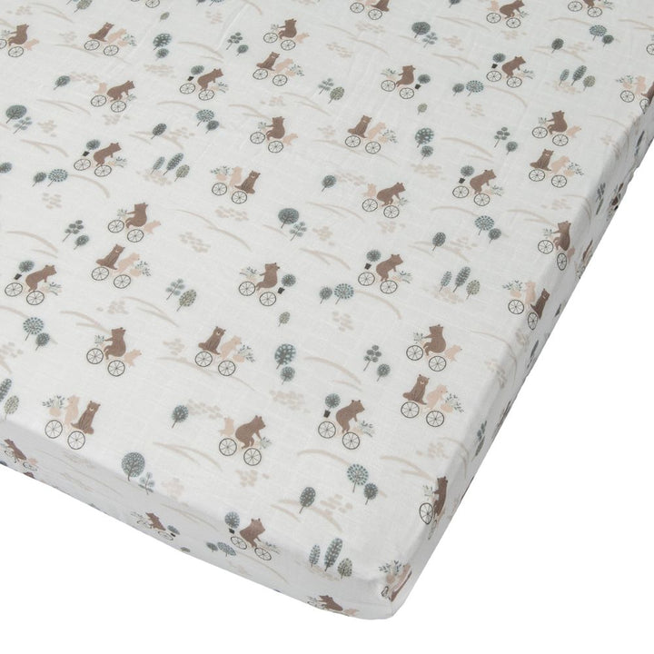 Loulou Lollipop Muslin Crib Sheet - Bears on Bikes Default Title