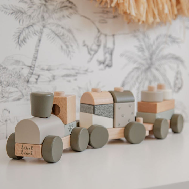 Label Label Stacking Train Wooden Activity Toy - Olive Green