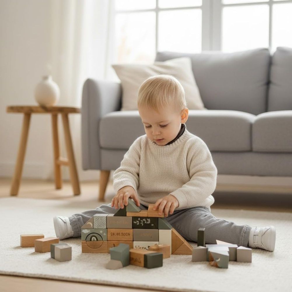 Label Toy Set Label Label 50-Piece Wooden Block Toy Set - Olive Green – Dear-Born Baby