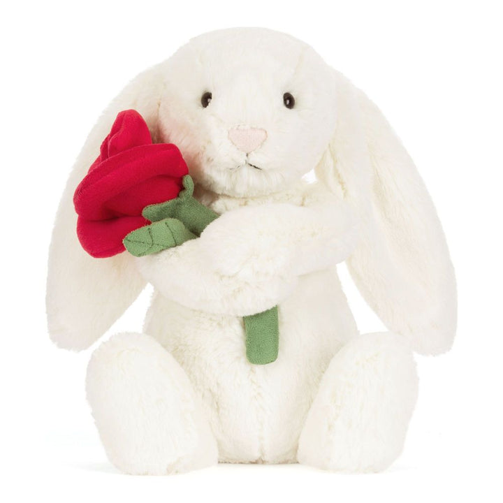 Jellycat Bashful Bunny Plush Toy - Cream Bunny with Rose