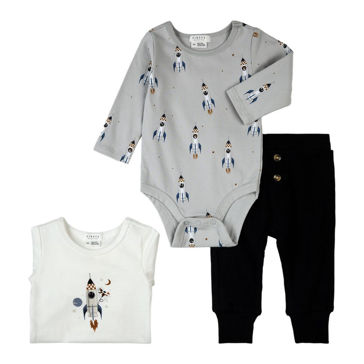 Petit Lem 3-Piece Organic Cotton Bodysuit and Pants Set in Rocket 6 Months