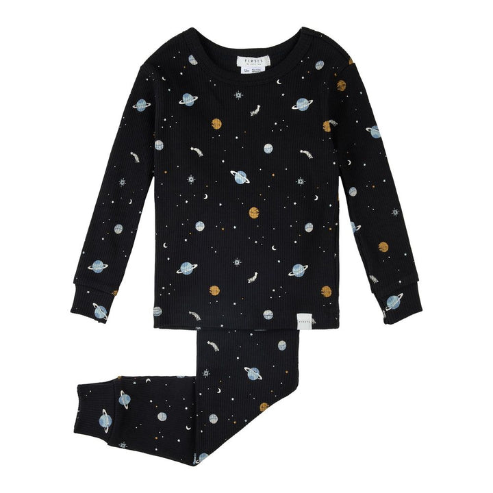 Petit Lem 2-Piece Organic Cotton Ribbed Pajama Set in Galaxy on Black 18 Months