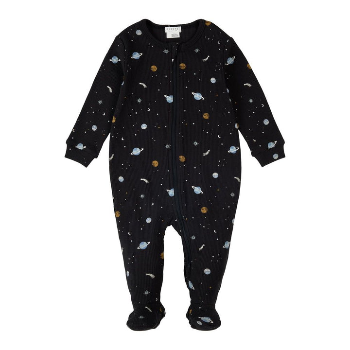 Petit Lem Organic Cotton Footed Sleeper in Galaxy on Black 9 Months
